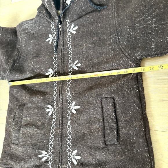 Vintage Brown Embroidered Wool Coat Women's S Full Zip Jacket Hooded - Picture 3 of 10